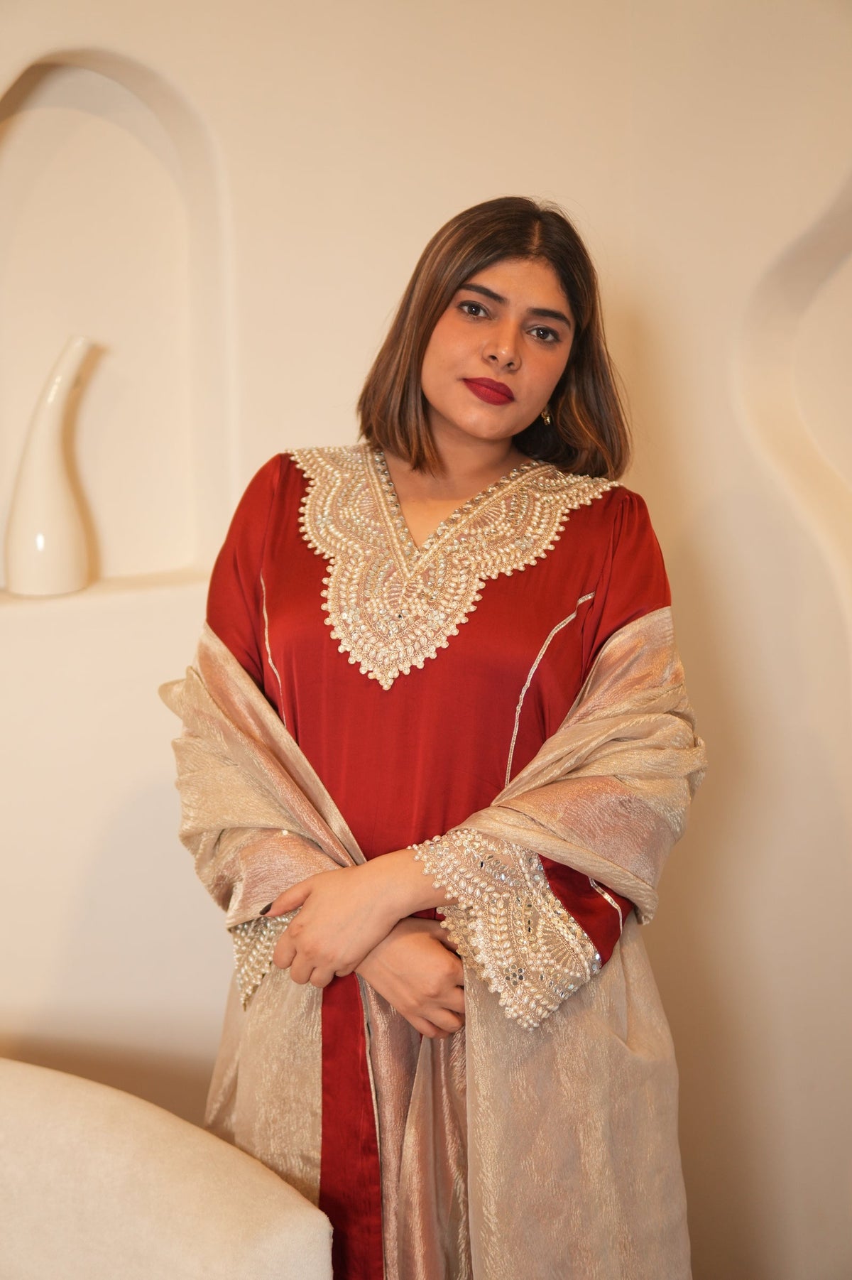Noor-E-Gul Ruby Red Embellished Kurta Set