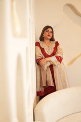 Noor-E-Gul Ruby Red Embellished Kurta Set