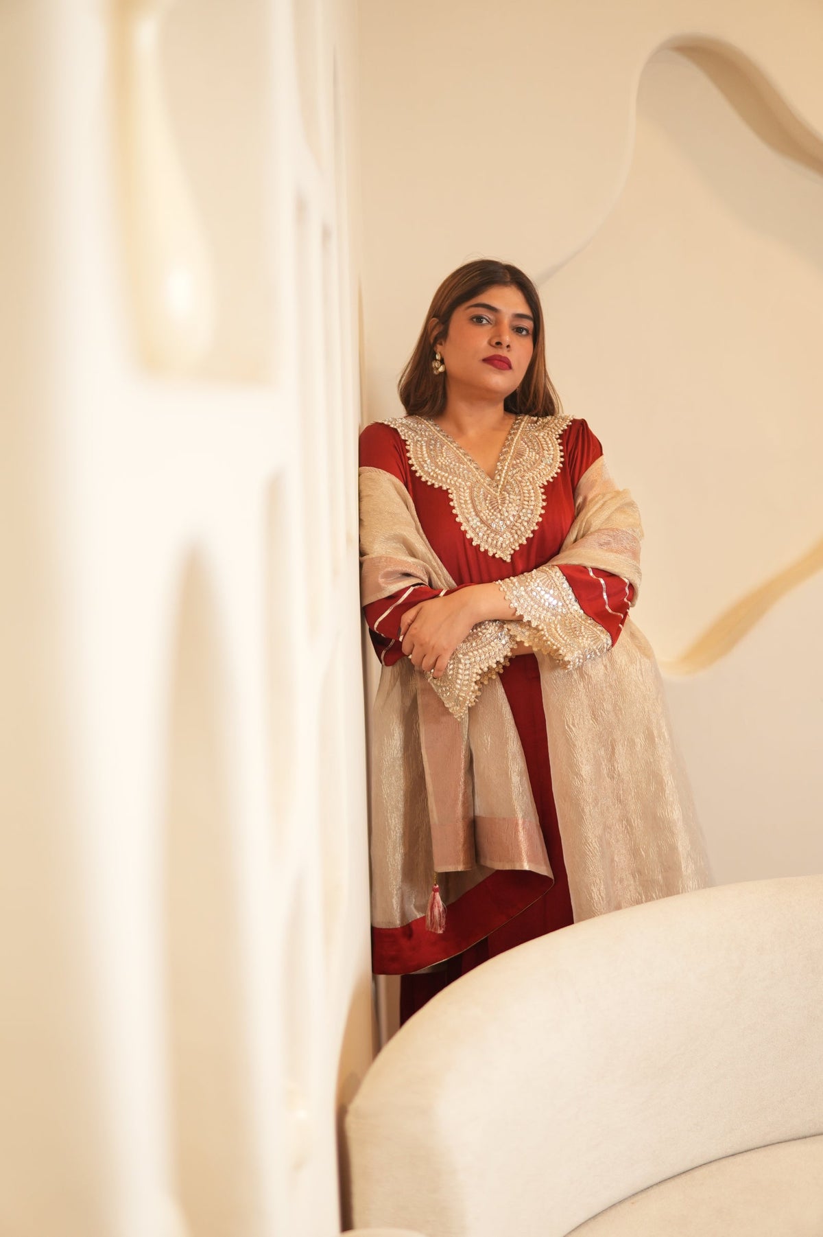 Noor-E-Gul Ruby Red Embellished Kurta Set