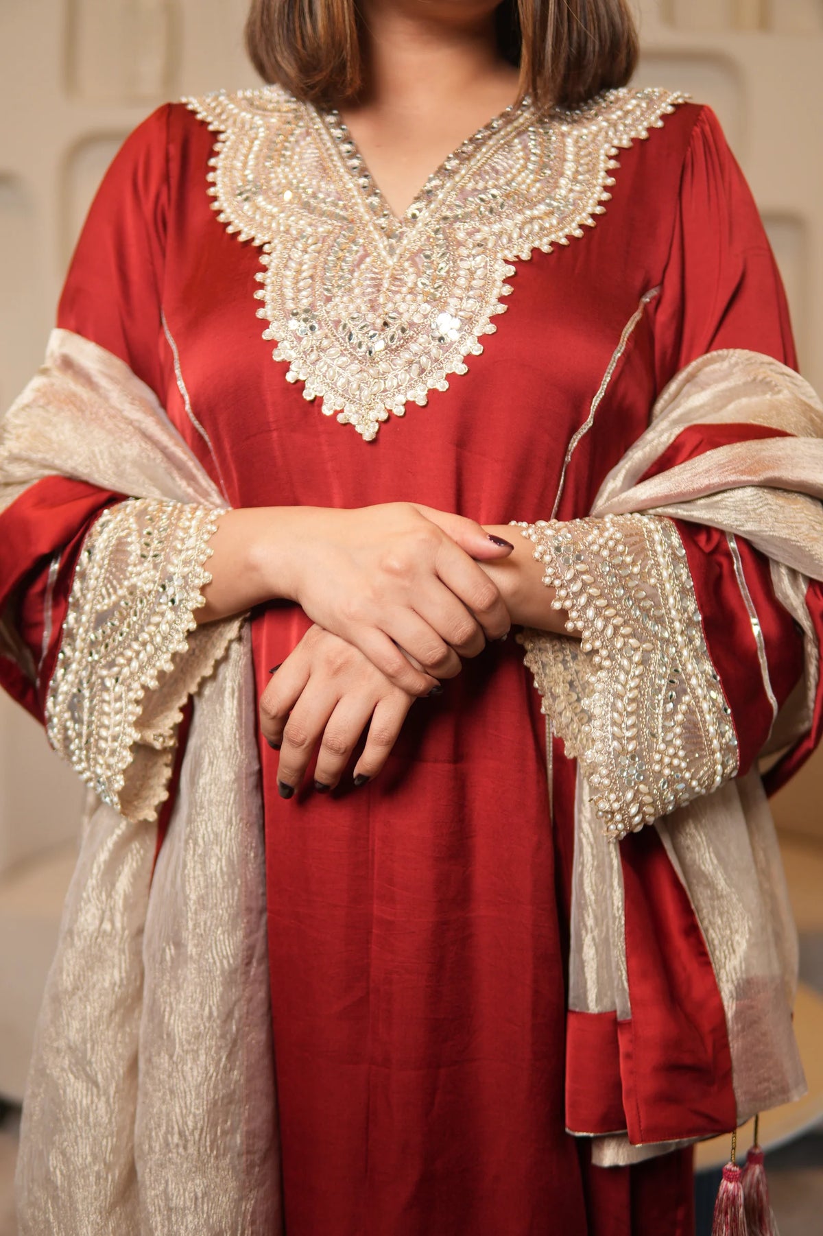 Noor-E-Gul Ruby Red Embellished Kurta Set
