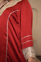 Noor-E-Gul Ruby Red Embellished Kurta Set