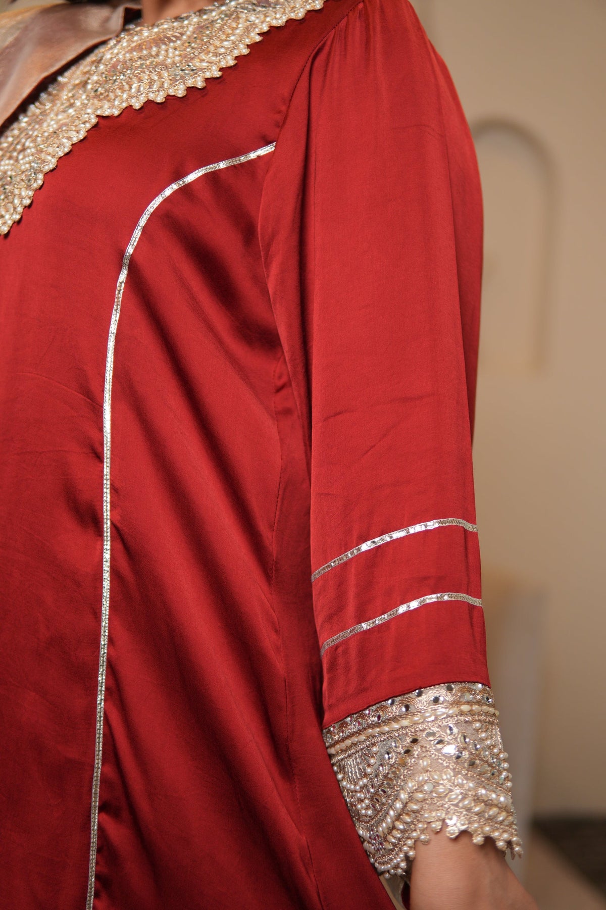 Noor-E-Gul Ruby Red Embellished Kurta Set