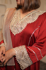 Noor-E-Gul Ruby Red Embellished Kurta Set