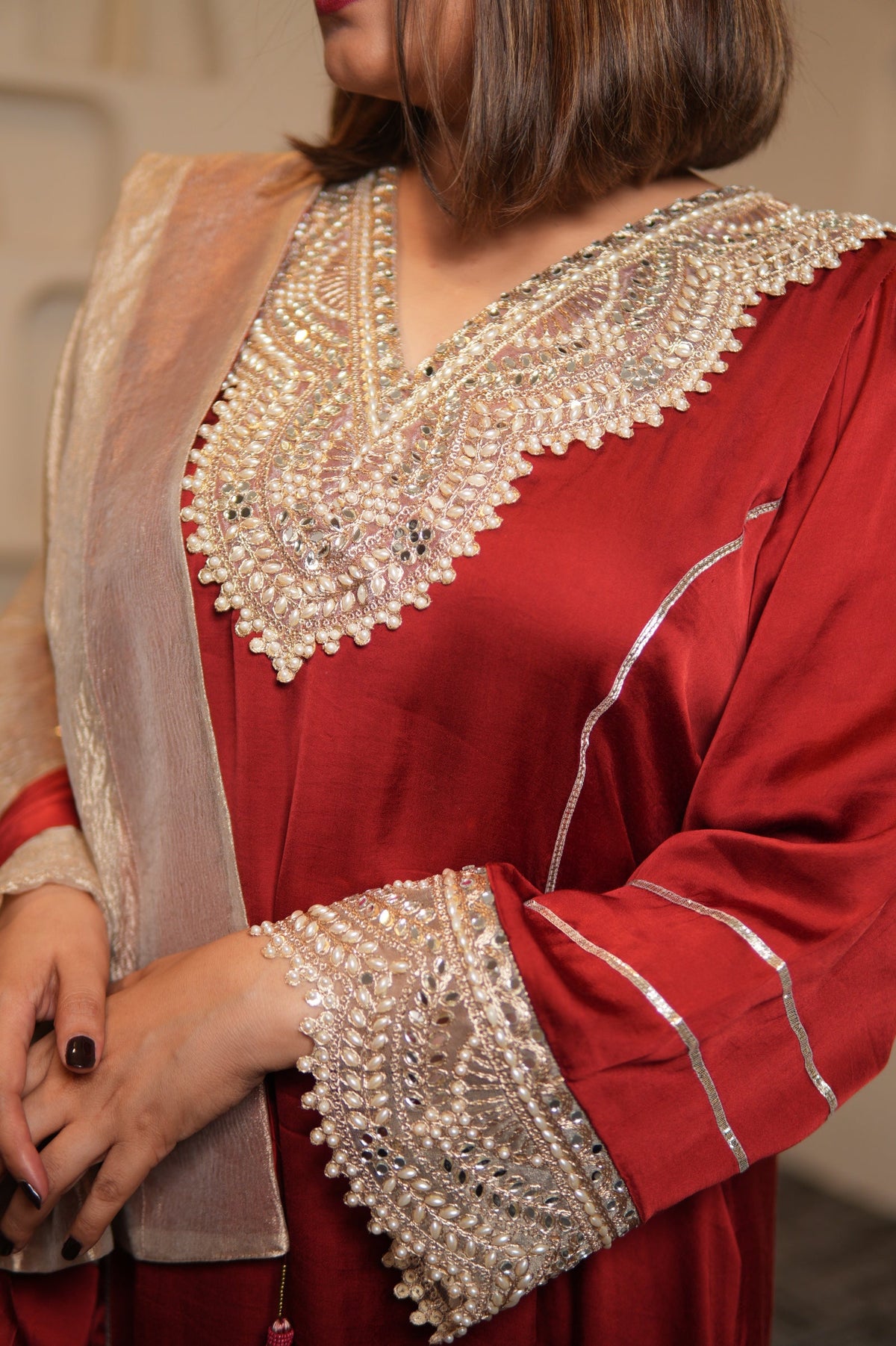 Noor-E-Gul Ruby Red Embellished Kurta Set