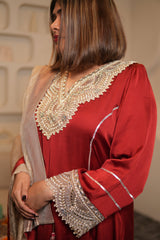Noor-E-Gul Ruby Red Embellished Kurta Set