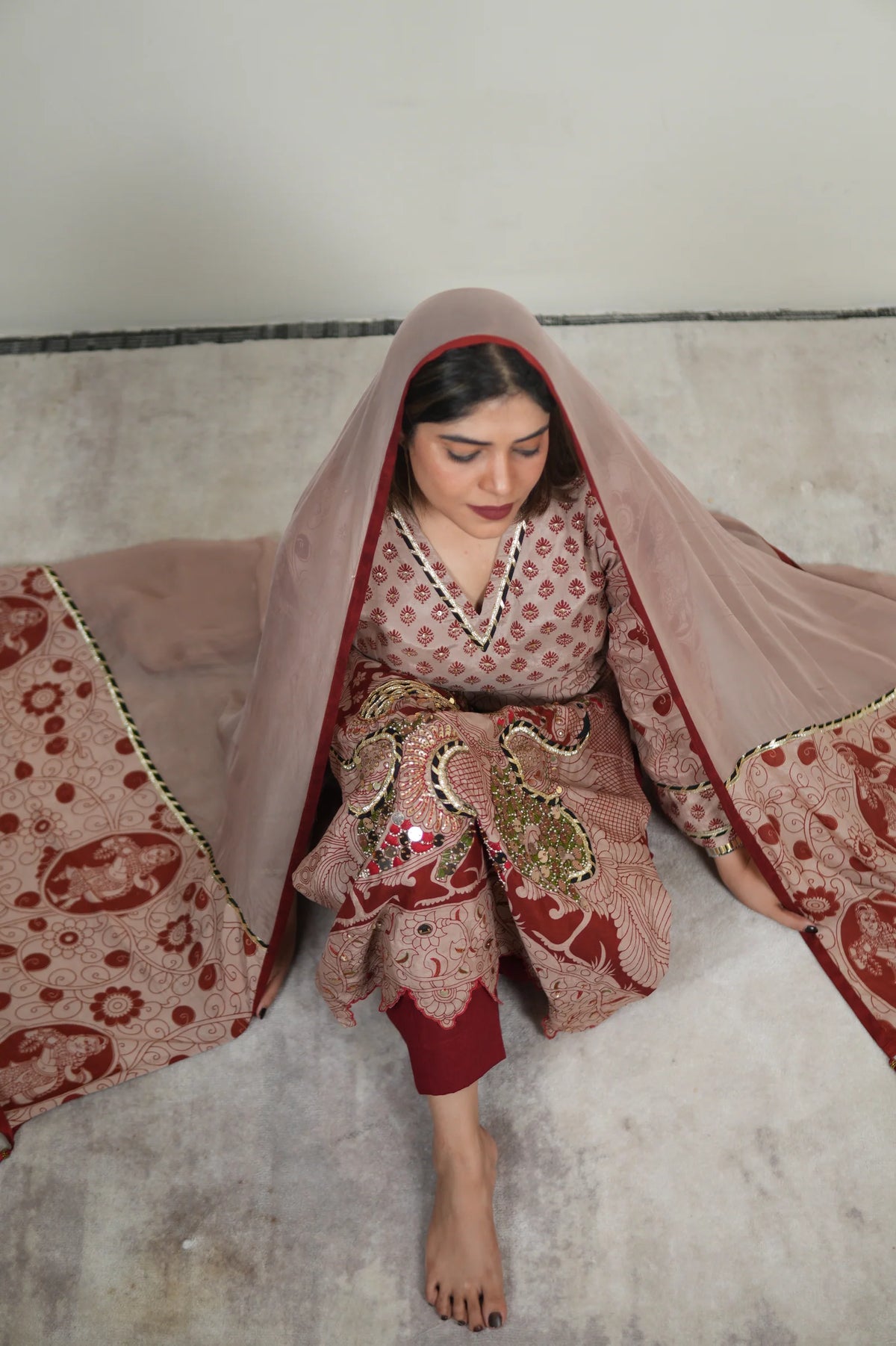 Gulkand Nayika Kalamkari Embroidered Kurta Set