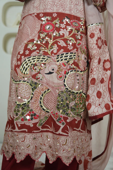Gulkand Nayika Kalamkari Embroidered Kurta Set