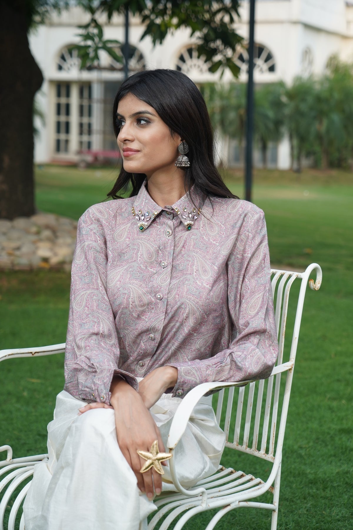 Pink Paisley Embroidered Shirt