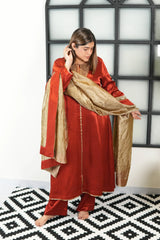 Noor-E-Ifra Maroon Mashru Kurta Set