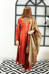 Noor-E-Ifra Maroon Mashru Kurta Set