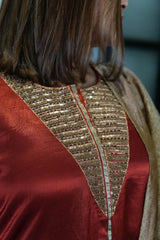 Noor-E-Ifra Maroon Mashru Kurta Set