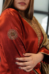 Noor-E-Ifra Maroon Mashru Kurta Set
