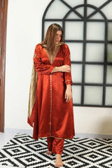 Noor-E-Ifra Maroon Mashru Kurta Set