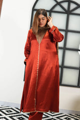 Noor-E-Ifra Maroon Mashru Kurta Set