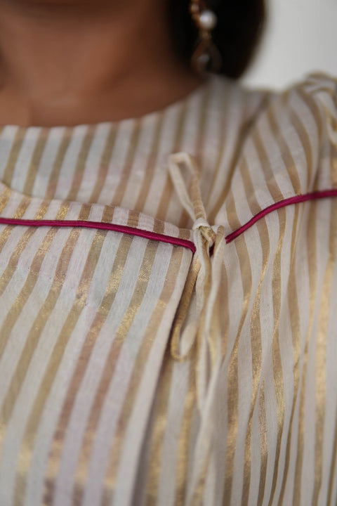 Sehaj Chanderi Silk Angrakha Tunic With Golden Mashru Silk Pants