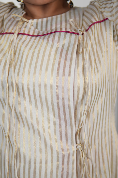 Sehaj Chanderi Silk Angrakha Tunic With Golden Mashru Silk Pants