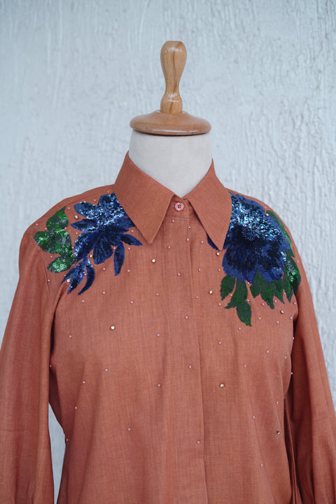Rust Orange Linen Shirt