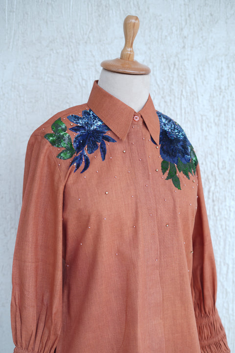 Rust Orange Linen Shirt