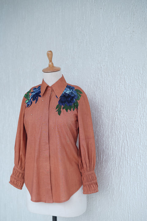 Rust Orange Linen Shirt