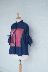 Denim Blue With Pleated Patch Work Shirt