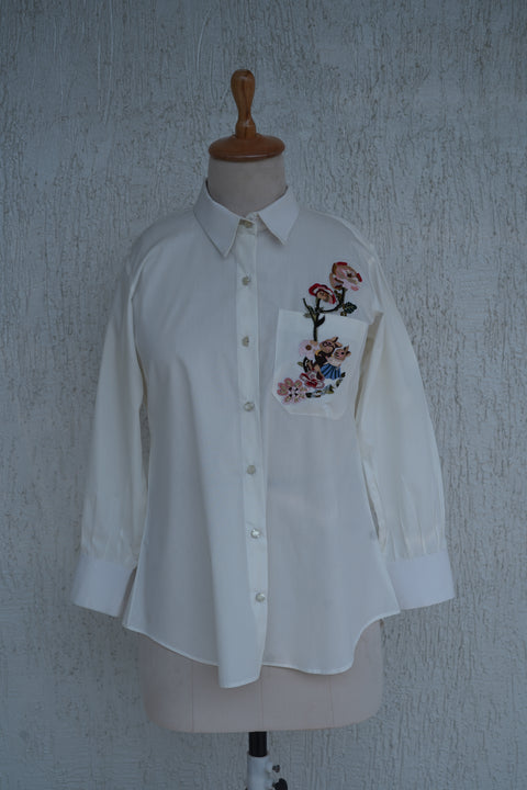 White 3d Appliqué Shirt