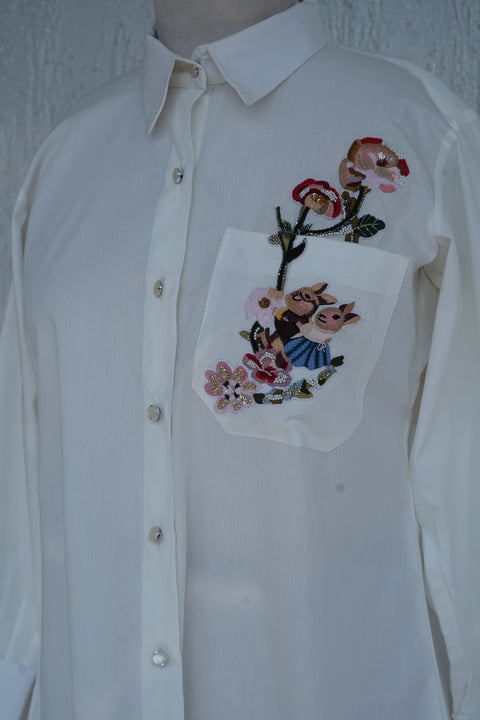 White 3d Appliqué Shirt