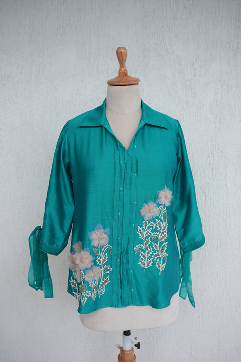 Turquoise Chanderi Shirt