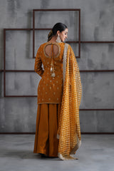 Mustard Embroidered Kurti, Sharara And Dupatta