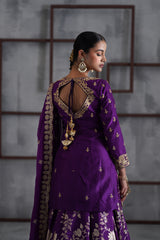 Purple Embroidered Kurti, Banarsi Lehenga And Dupatta