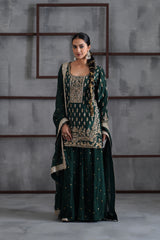 Green Embroidred Kurti, Booti Sharara And Dupatta