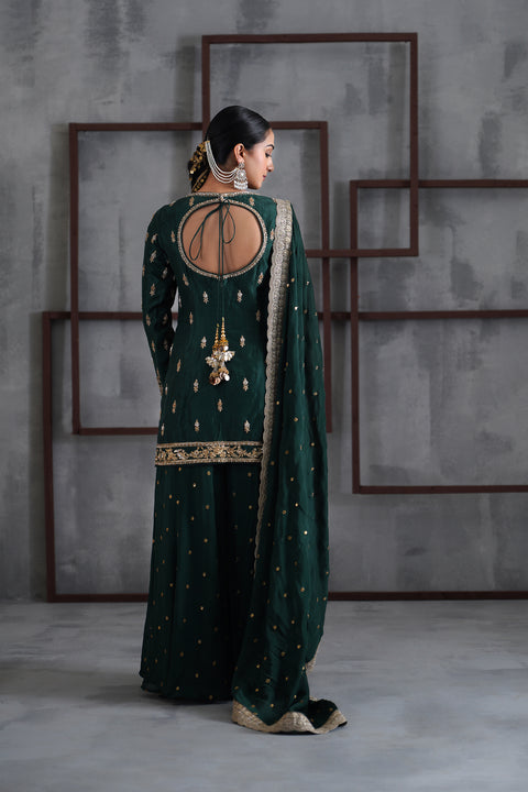 Green Embroidred Kurti, Booti Sharara And Dupatta