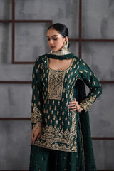 Green Embroidred Kurti, Booti Sharara And Dupatta
