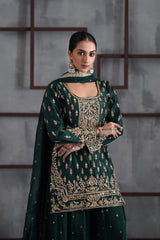 Green Embroidred Kurti, Booti Sharara And Dupatta