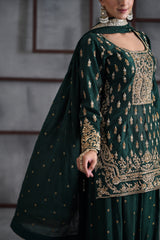 Green Embroidred Kurti, Booti Sharara And Dupatta