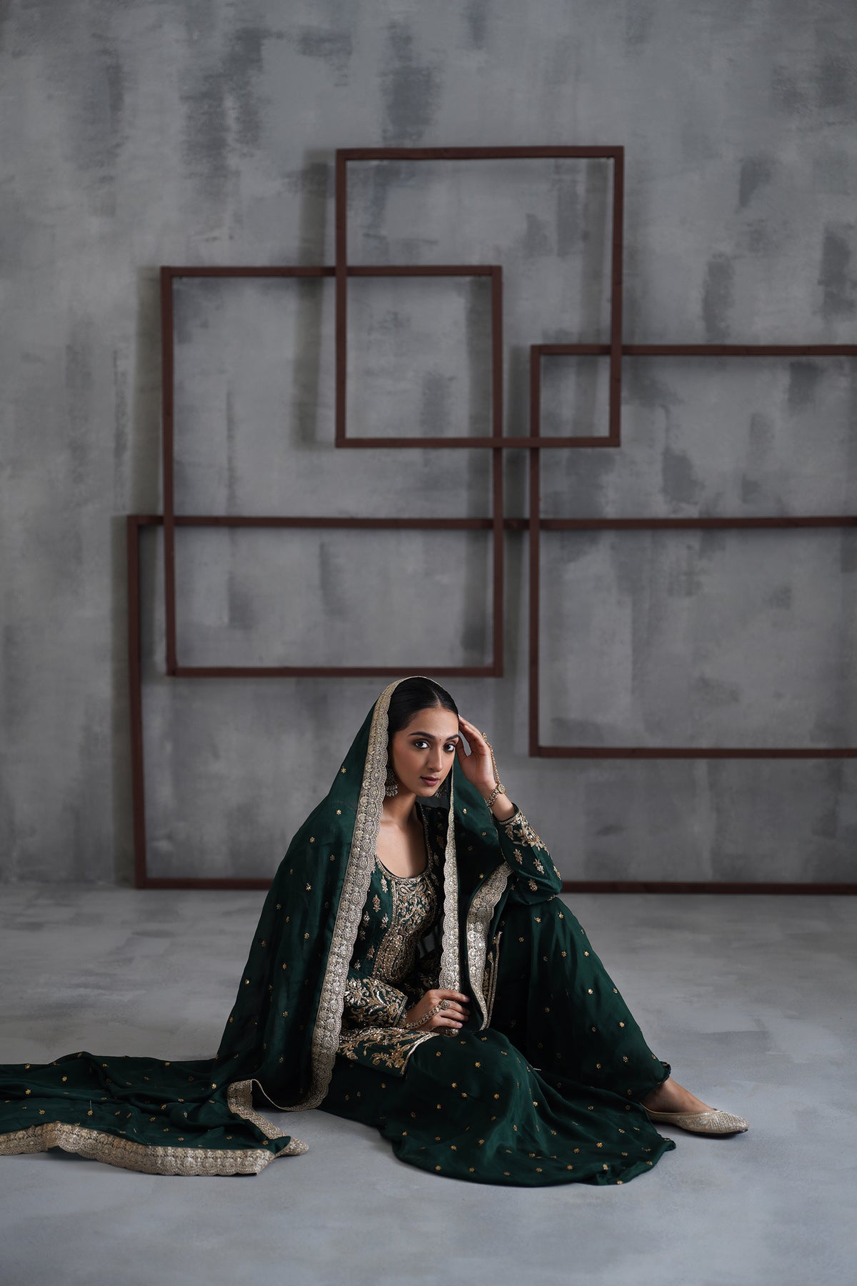Green Embroidred Kurti, Booti Sharara And Dupatta