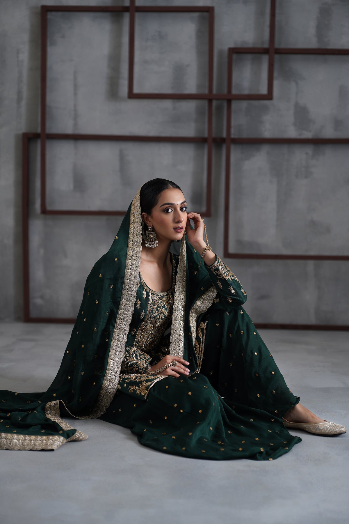 Green Embroidred Kurti, Booti Sharara And Dupatta