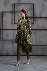 Olive Green Peplum, Tulip Salwar And Choker Dupatta