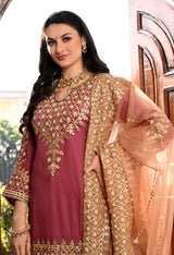 Brown & Dark Peach Gotta Embellished Organza Sharara Set