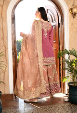Brown & Dark Peach Gotta Embellished Organza Sharara Set