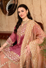 Brown & Dark Peach Gotta Embellished Organza Sharara Set