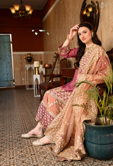 Brown & Dark Peach Gotta Embellished Organza Sharara Set