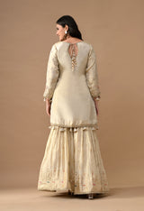 Golden Dabka Embroidered Tissue Silk Gharara Set