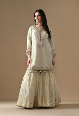 Golden Dabka Embroidered Tissue Silk Gharara Set