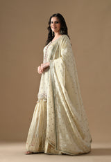 Golden Dabka Embroidered Tissue Silk Gharara Set