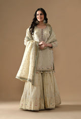 Golden Dabka Embroidered Tissue Silk Gharara Set