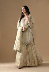Golden Dabka Embroidered Tissue Silk Gharara Set