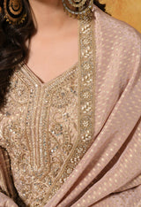 Golden Peach Dabka & Zardozi Embroidered Benarasi Tissue Silk Gharara Set