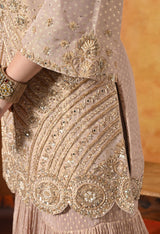 Golden Peach Dabka & Zardozi Embroidered Benarasi Tissue Silk Gharara Set