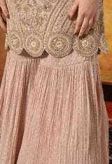 Golden Peach Dabka & Zardozi Embroidered Benarasi Tissue Silk Gharara Set