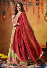 Parrot Green Zardozi Embroidered Tissue Silk Gharara Set